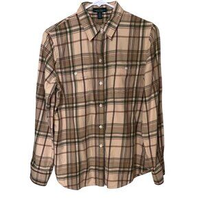 Lauren Ralph Lauren Womens Shirt Medium Bei Plaid Cotton Button-Down